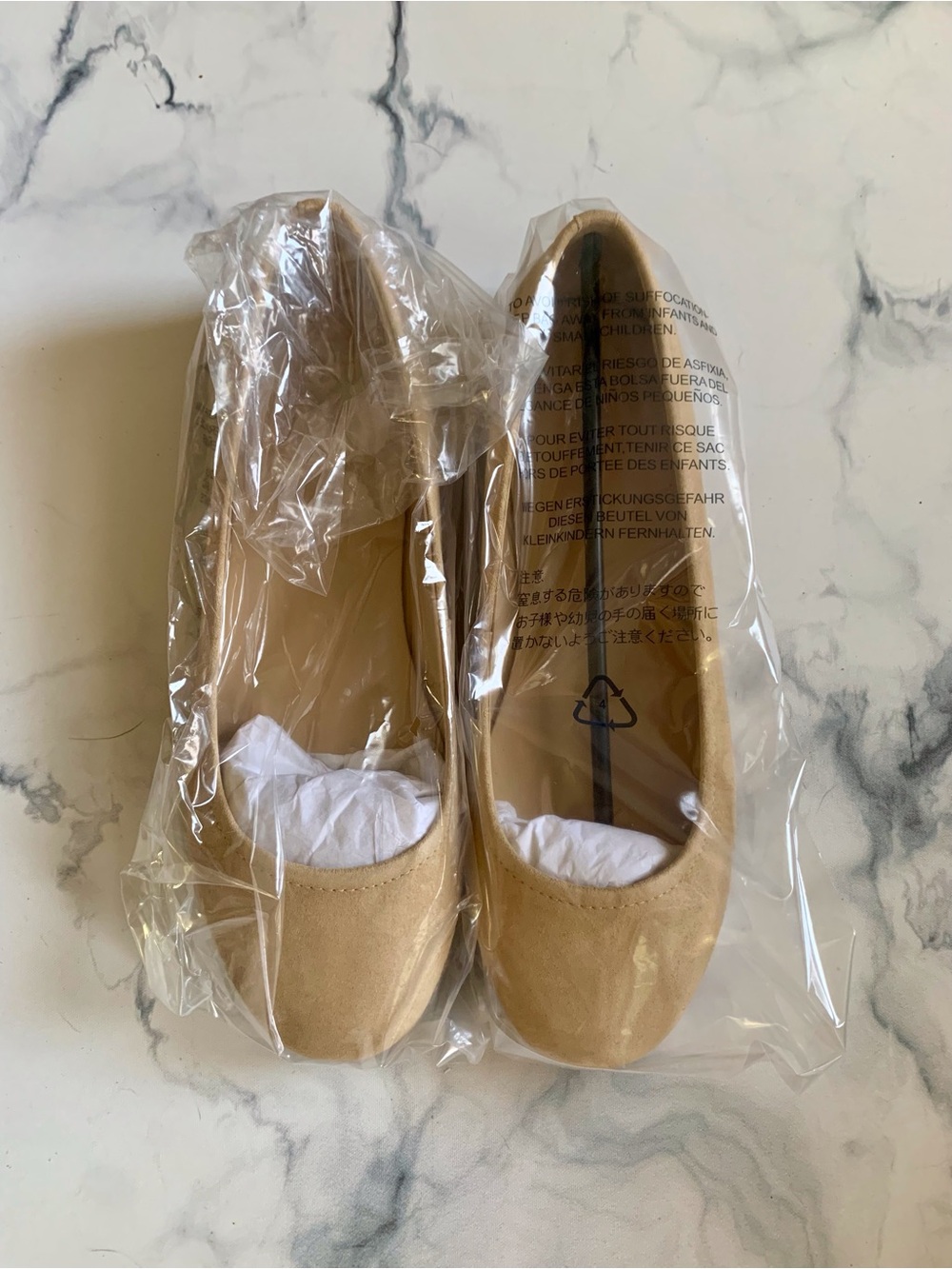 Lands' End Beige Faux Suede Slip-On Ballet Flats Round Toe Women US 9